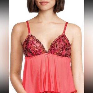 BCBGeneration Y2K Barbiecore Sheer Lace Cups Coral Fairycore Babydoll Cami SZ.M